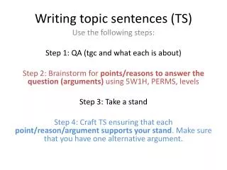Writing topic sentences (TS)