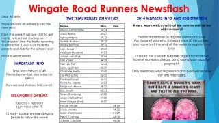 Wingate Road Runners Newsflash