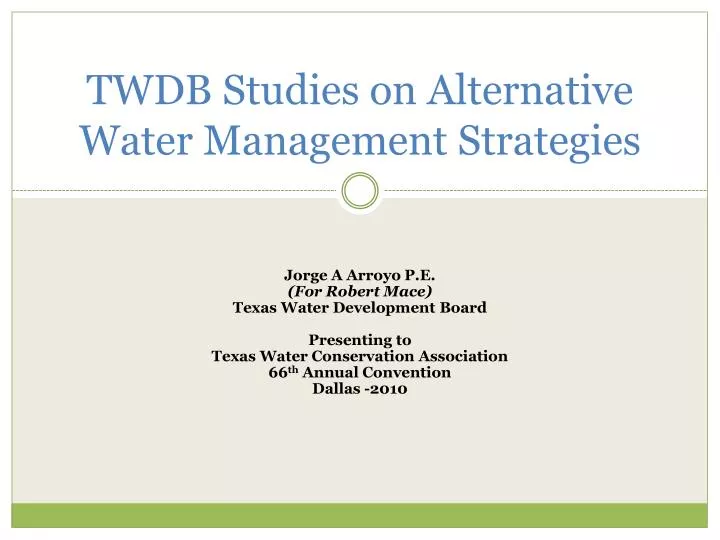twdb studies on alternative water management strategies