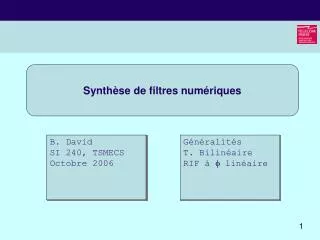 synth se de filtres num riques