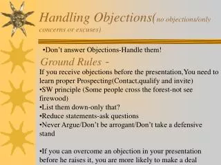 Handling Objections( no objections/only concerns or excuses)