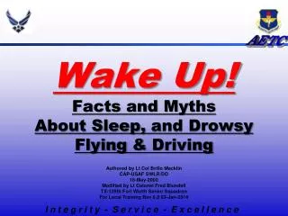 Wake Up! Facts and Myths About Sleep, a nd Drowsy Flying &amp; Driving