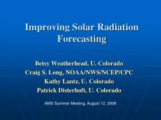 Improving Solar Radiation Forecasting