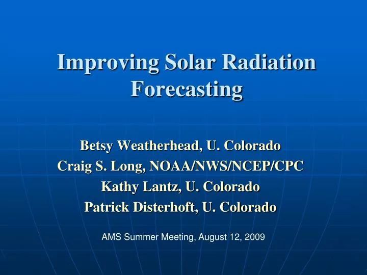improving solar radiation forecasting