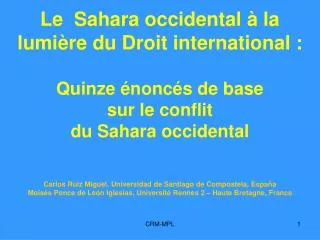 Quinze énoncés de base sur le conflit du Sahara occidental