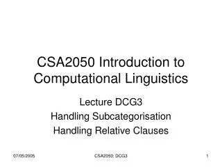 CSA2050 Introduction to Computational Linguistics