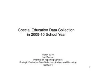 Special Education Data Collection in 2009-10 School Year