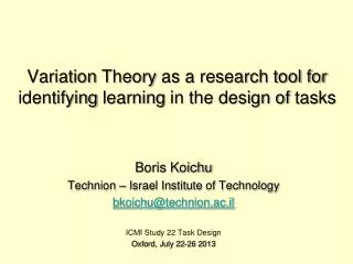 Variation Theory as a research tool for identifying learning in the design of tasks