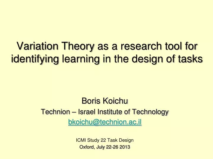 variation theory as a research tool for identifying learning in the design of tasks