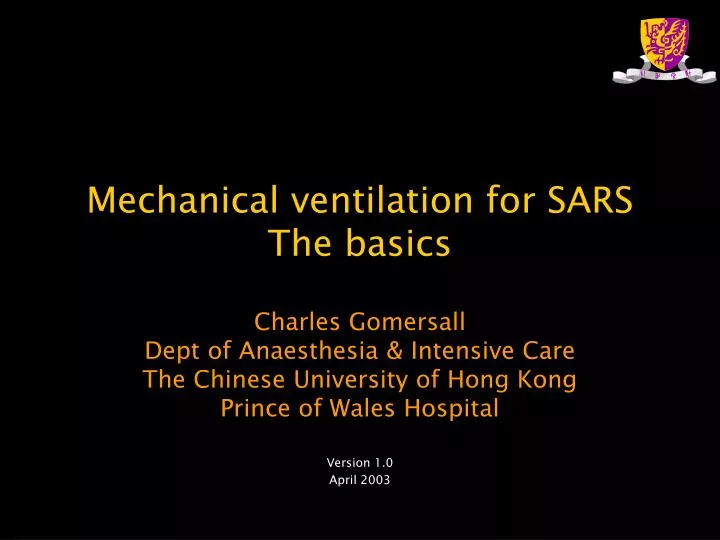 mechanical ventilation for sars the basics