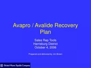 Avapro / Avalide Recovery Plan