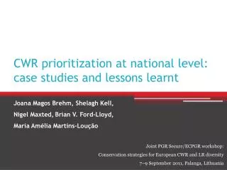 CWR prioritization at national level: case studies and lessons learnt