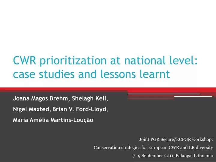 cwr prioritization at national level case studies and lessons learnt