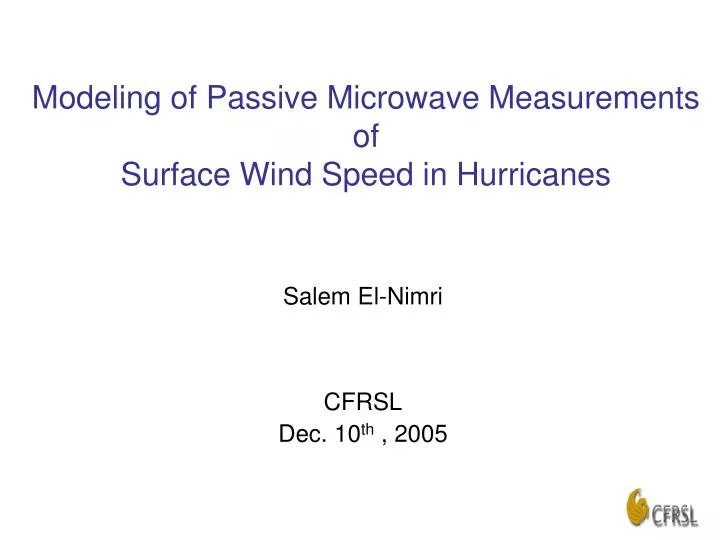 modeling of passive microwave measurements of surface wind speed in hurricanes