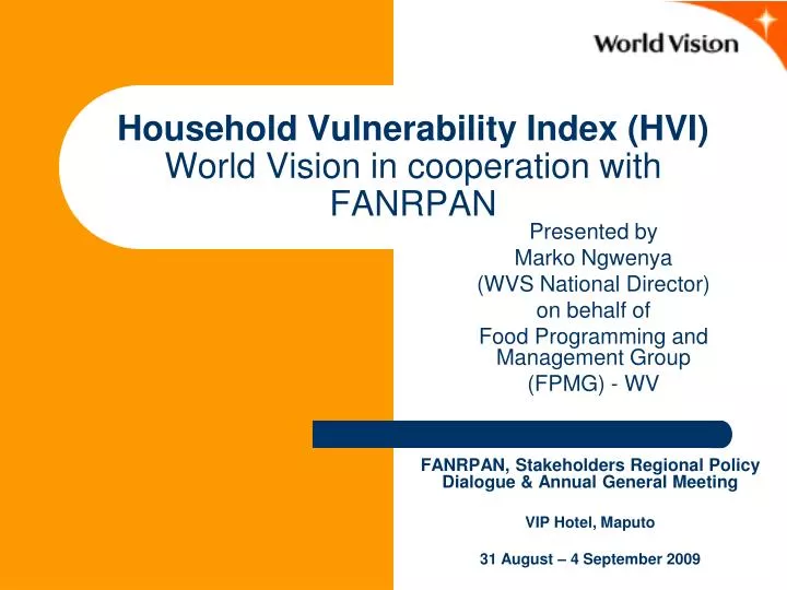 household vulnerability index hvi world vision in cooperation with fanrpan