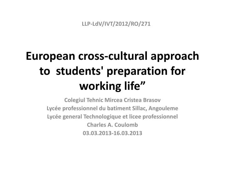 european cross cultural approach to students preparation for working life