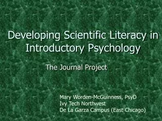 Developing Scientific Literacy in Introductory Psychology