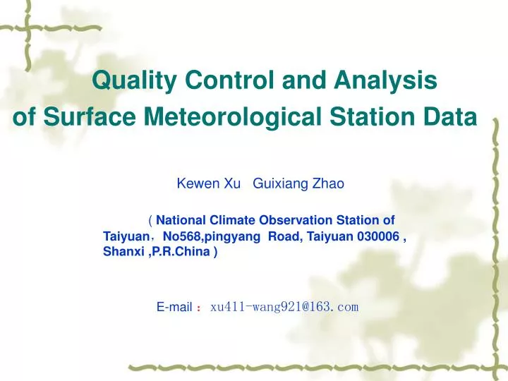quality control and analysis of surface meteorological station data