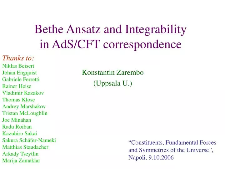 bethe ansatz and integrability in ads cft correspondence