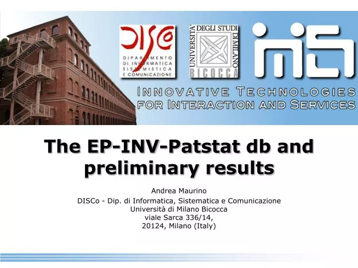 the ep inv patstat db and preliminary results