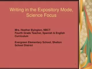 Writing in the Expository Mode, Science Focus
