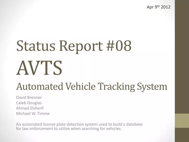 status report 08 avts automated vehicle tracking system