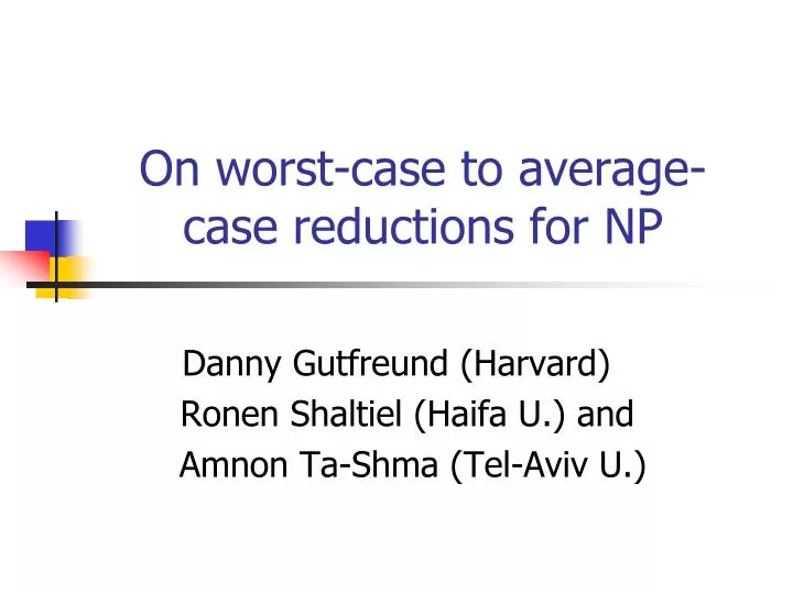 on worst case to average case reductions for np