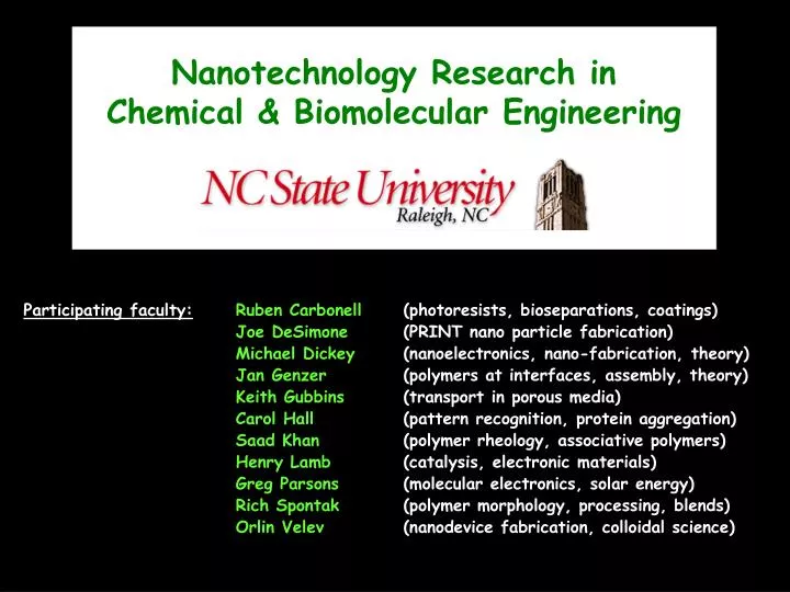 nanotechnology research in chemical biomolecular engineering