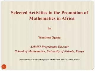 Selected Activities in the Promotion of Mathematics in Africa by Wandera Ogana