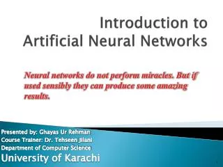 Introduction to Artificial Neural Networks