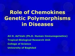 Role of Chemokines Genetic Polymorphisms in Diseases