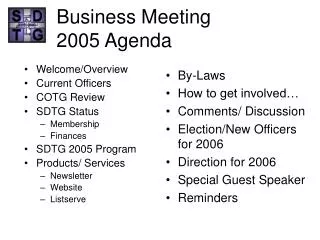 Business Meeting 2005 Agenda