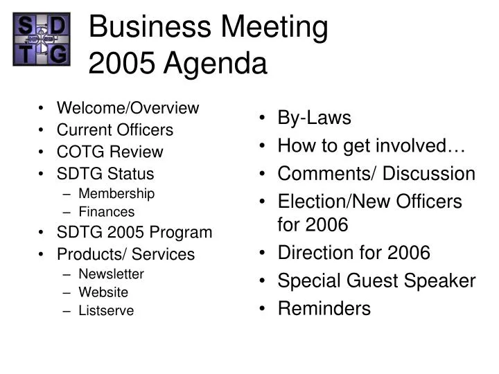 business meeting 2005 agenda