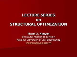LECTURE SERIES on STRUCTURAL OPTIMIZATION