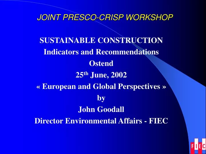 joint presco crisp workshop
