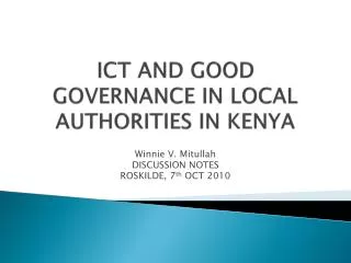 ICT AND GOOD GOVERNANCE IN LOCAL AUTHORITIES IN KENYA
