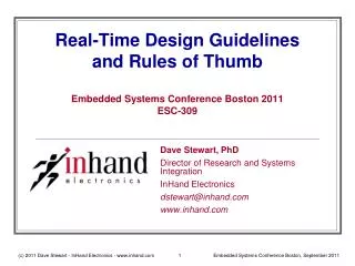 Real-Time Design Guidelines and Rules of Thumb Embedded Systems Conference Boston 2011 ESC-309