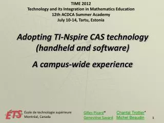 TIME 2012 Technology and its Integration in Mathematics Education 12th ACDCA Summer Academy