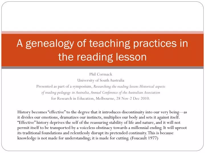 a genealogy of teaching practices in the reading lesson