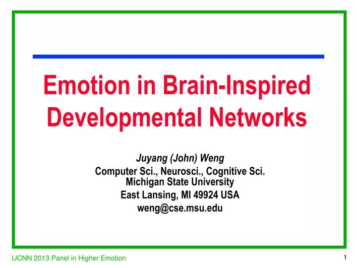 emotion in brain inspired developmental networks