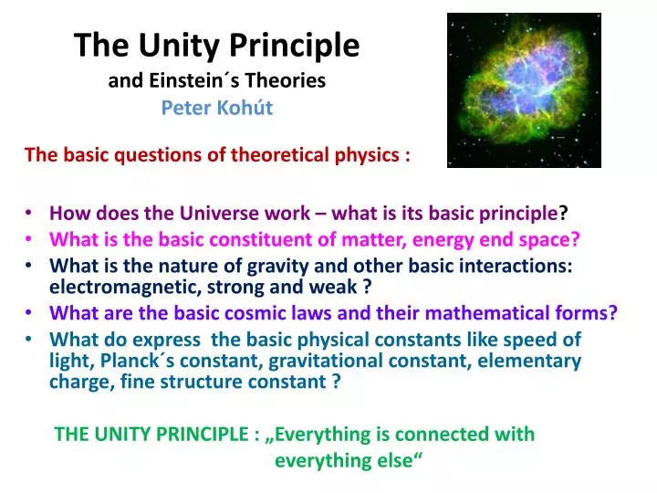 the unity principle and einstein s theories peter koh t