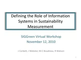 Defining the Role of Information Systems in Sustainability Measurement