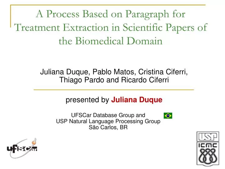 a process based on paragraph for treatment extraction in scientific papers of the biomedical domain