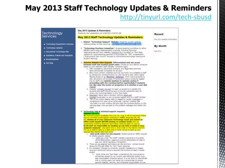 may 2013 staff technology updates reminders http tinyurl com tech sbusd