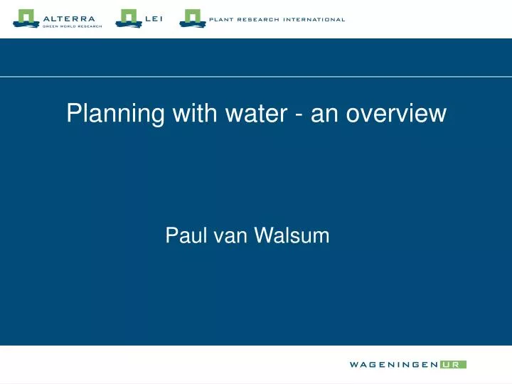 planning with water an overview