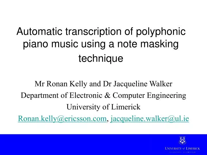 automatic transcription of polyphonic piano music using a note masking technique