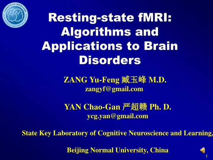 resting state fmri algorithms and applications to brain disorders