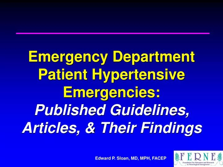 emergency department patient hypertensive emergencies published guidelines articles their findings