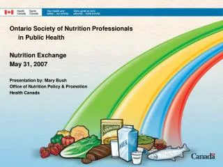 Ontario Society of Nutrition Professionals in Public Health Nutrition Exchange May 31, 2007