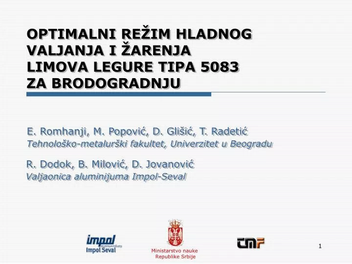 optimalni re im hladnog valjanja i arenja limova legure tipa 5083 za brodogradnju